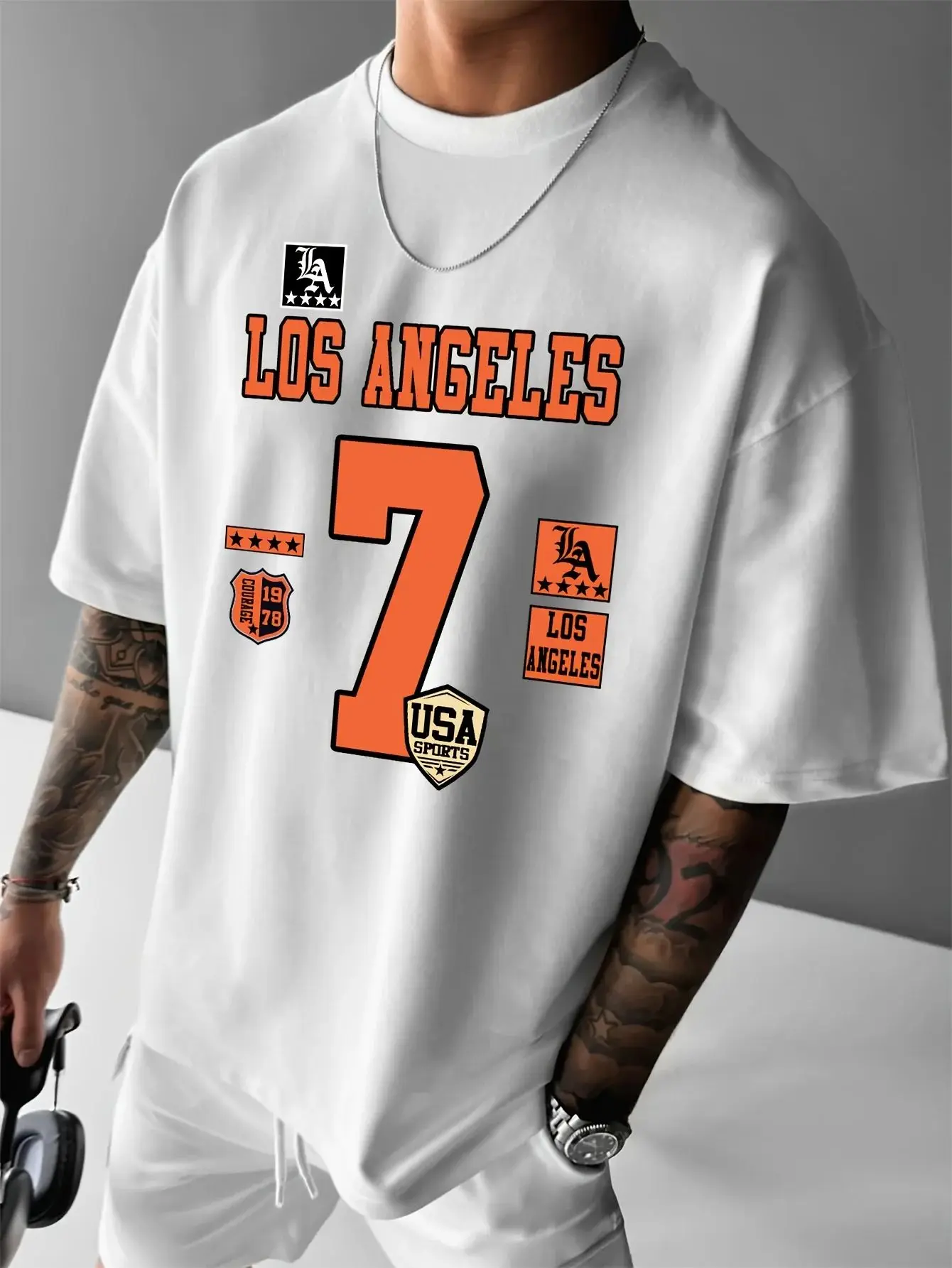 Camiseta de hombre, 100% algodón, estampado de letras, cómoda, suave, transpirable, corte holgado.