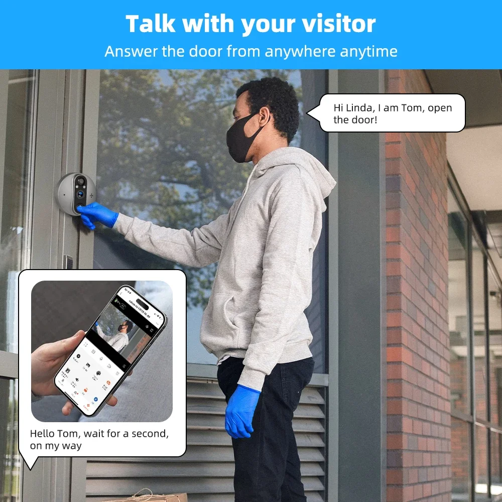 3MP Дверной глазок Smart Tuya, Wi-Fi, 2,4 ГГц, 5000 мАч