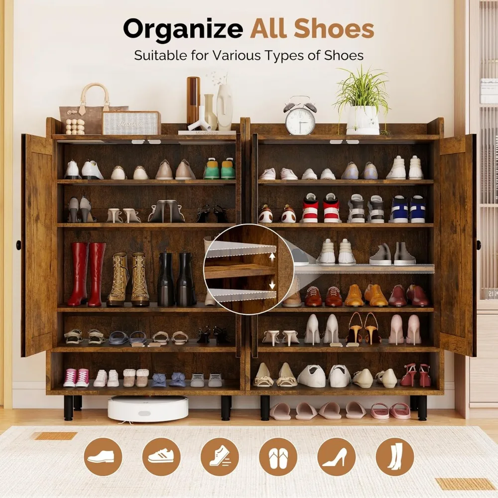 خزانة أحذية على طراز المزرعة مكونة من 6 طبقات مع أرفف قابلة للتعديل وأرجل معدنية لتخزين 18-24 زوجًا