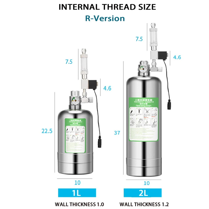 Aquarium CO2 Generator System Kit CO2 Cylinder Generator System with Solenoid Valve Bubble Diffuser fish tank Carbon Dioxide1/2L