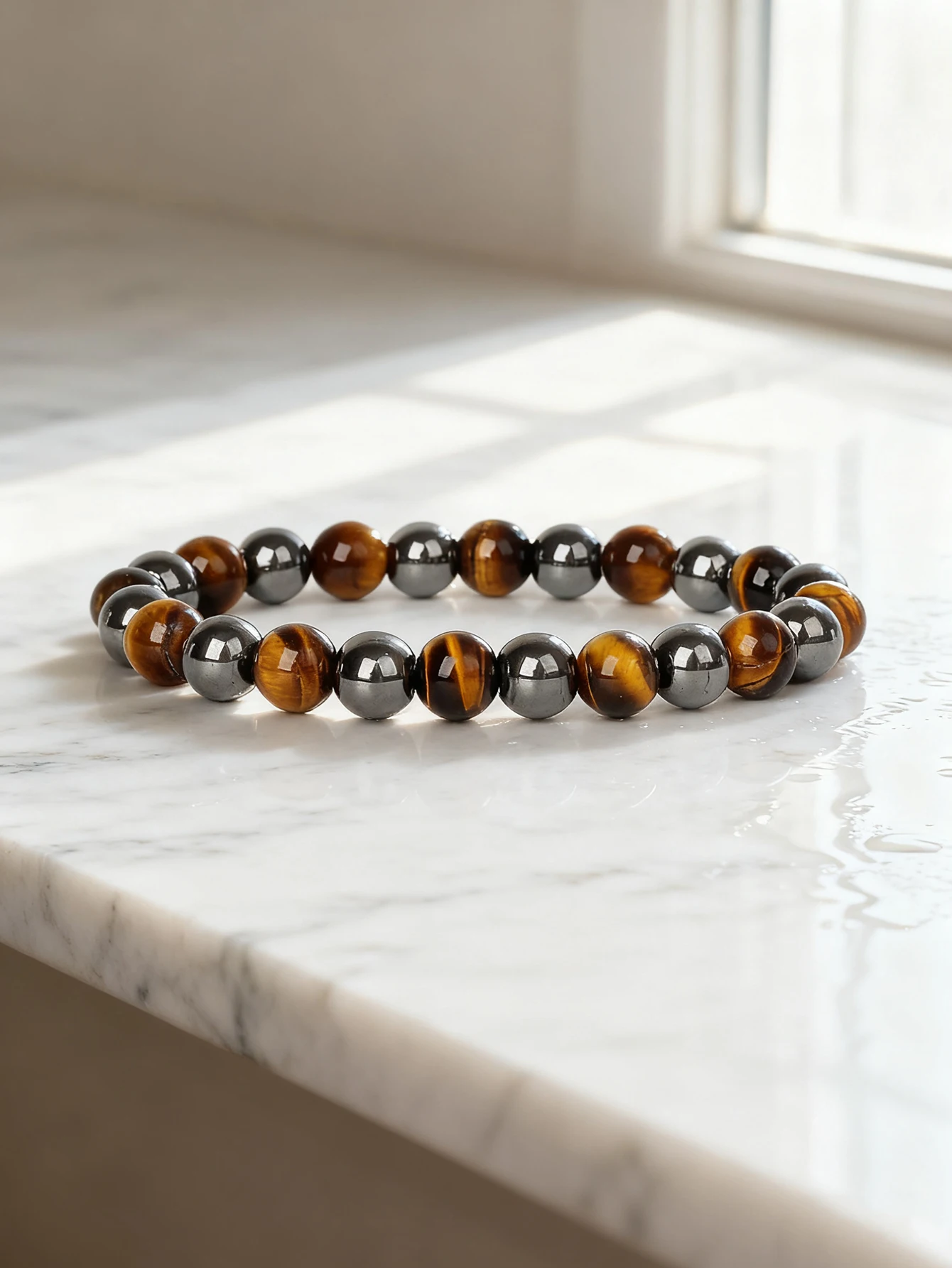 Hematite Tiger Eye Alternating Beads Bracelet Natural Stone Reiki Charm Protection Bracelet Confidence Courage Strength Jewelry