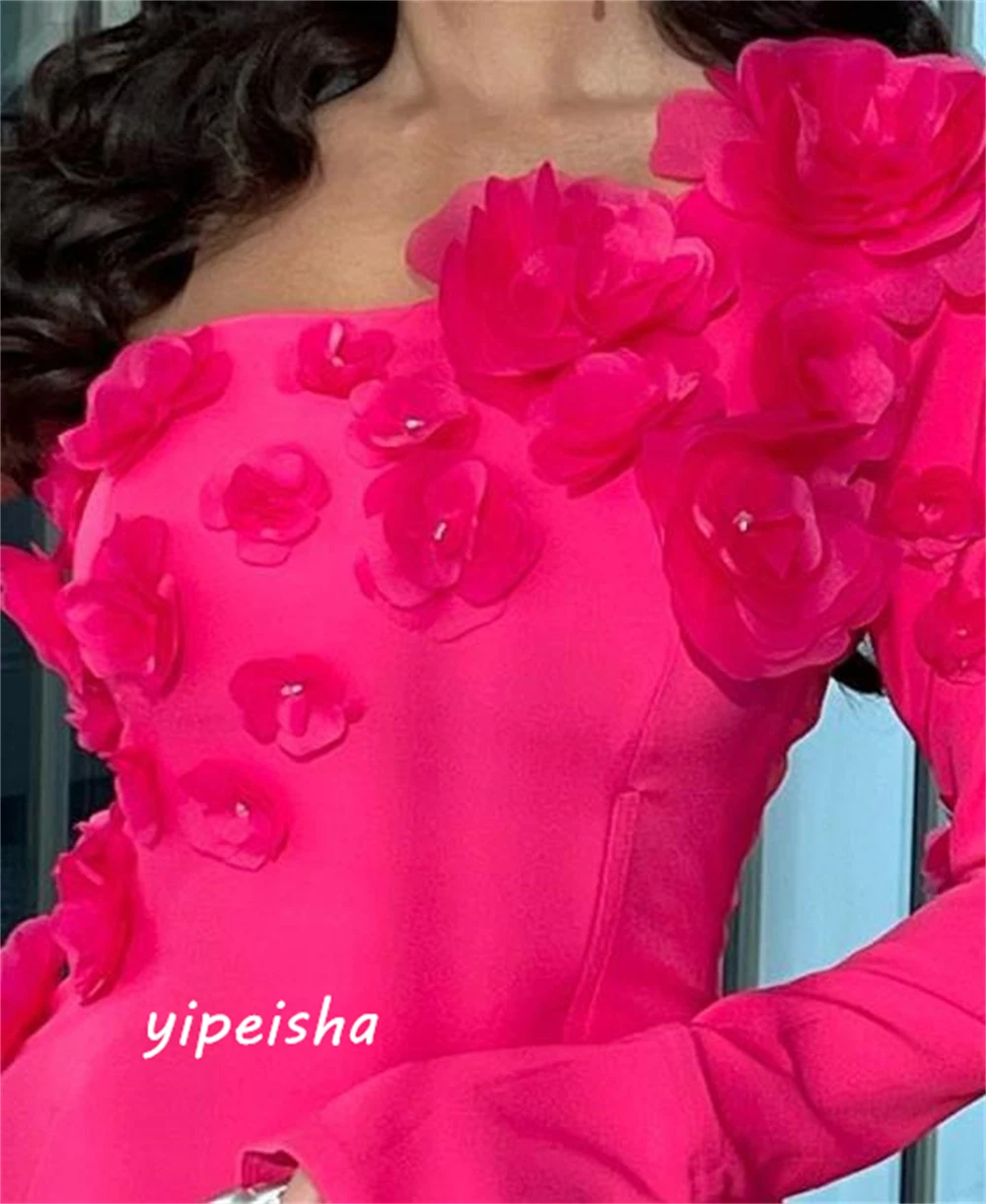 Yipeisha Elegant Intricate One-shoulder A-line Party Dresses Flower Beading Charmeuse  Saudi Arabia