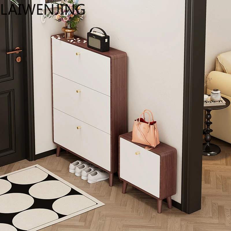 

MJY Nordic ultra-thin door tipping bucket entrance cabinet walnut solid wood leg shoe rack