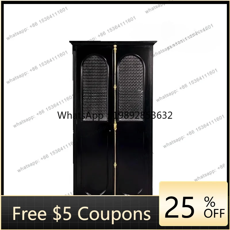 

W2 Modern retro solid wood wardrobe cabinet medieval black wardrobe Begonia glass heaven and earth lock wardrobe