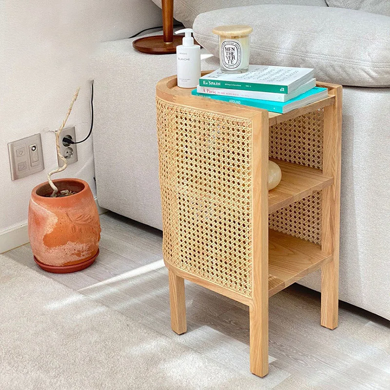 Joylove Japanese-style Rattan Bedside Table Simple Storage Small Side Cabinet Wabi-sabi Furniture Real Rattan Woven Locker