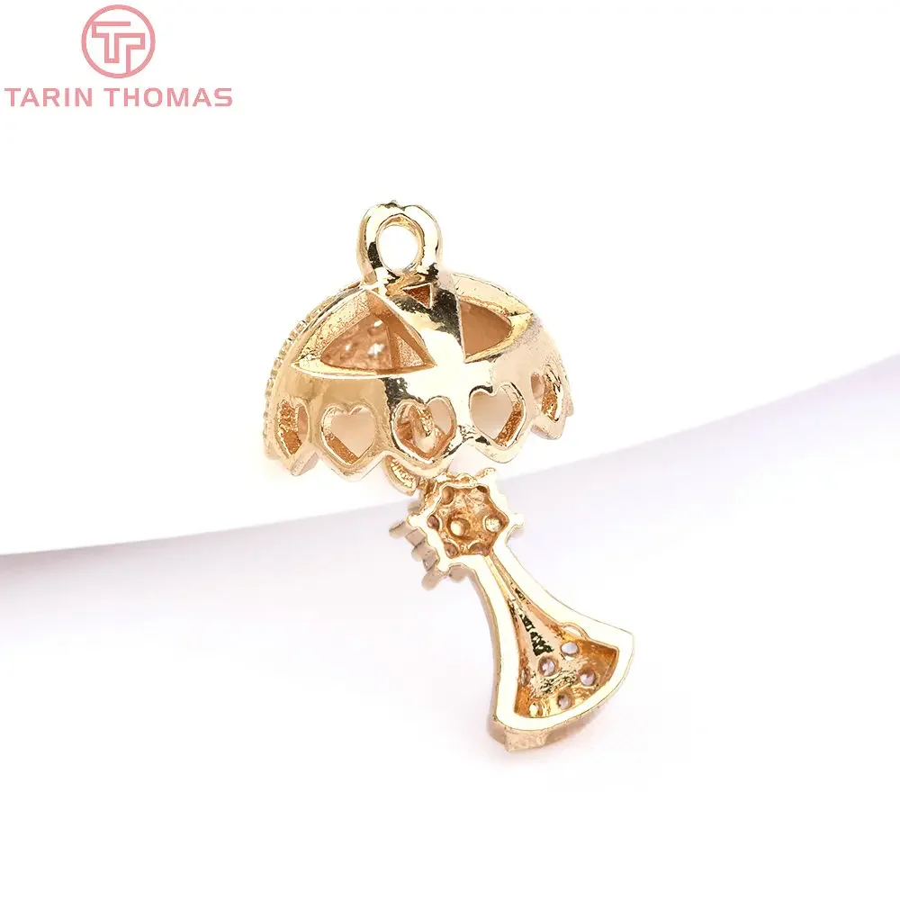 (6301) 4PCS 13x22MM 24K Gold Color Brass with Zircon Flower Bud Charms Pendants High Quality Jewelry Making Findings Wholesale