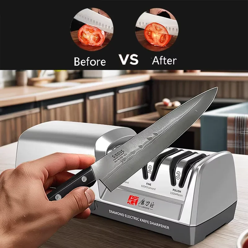 

TAIDEA TG2302 Electric Knife Sharpener – Stainless Steel, 15 and 20 Degrees, 3-Stage Design with Rapid Sharpening & Polishing