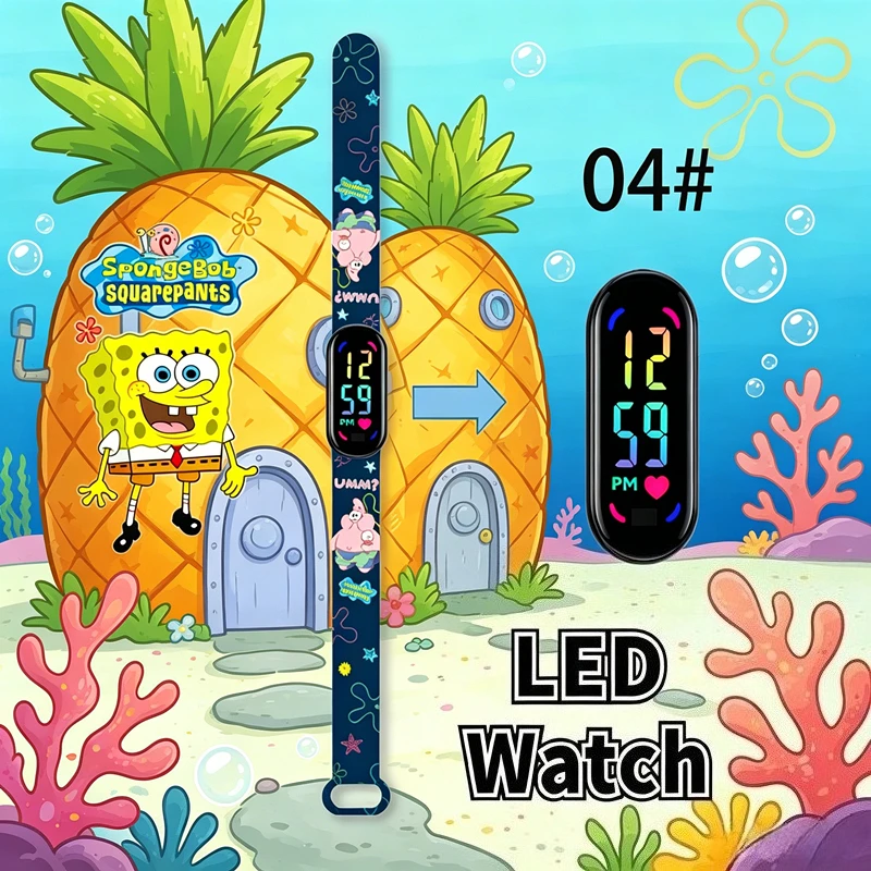 SpongeBob Print Kids LED Watch, Touch Screen Digital Wristwatch, Waterproof Sports Bracelet, Student Electronic Clock view 2