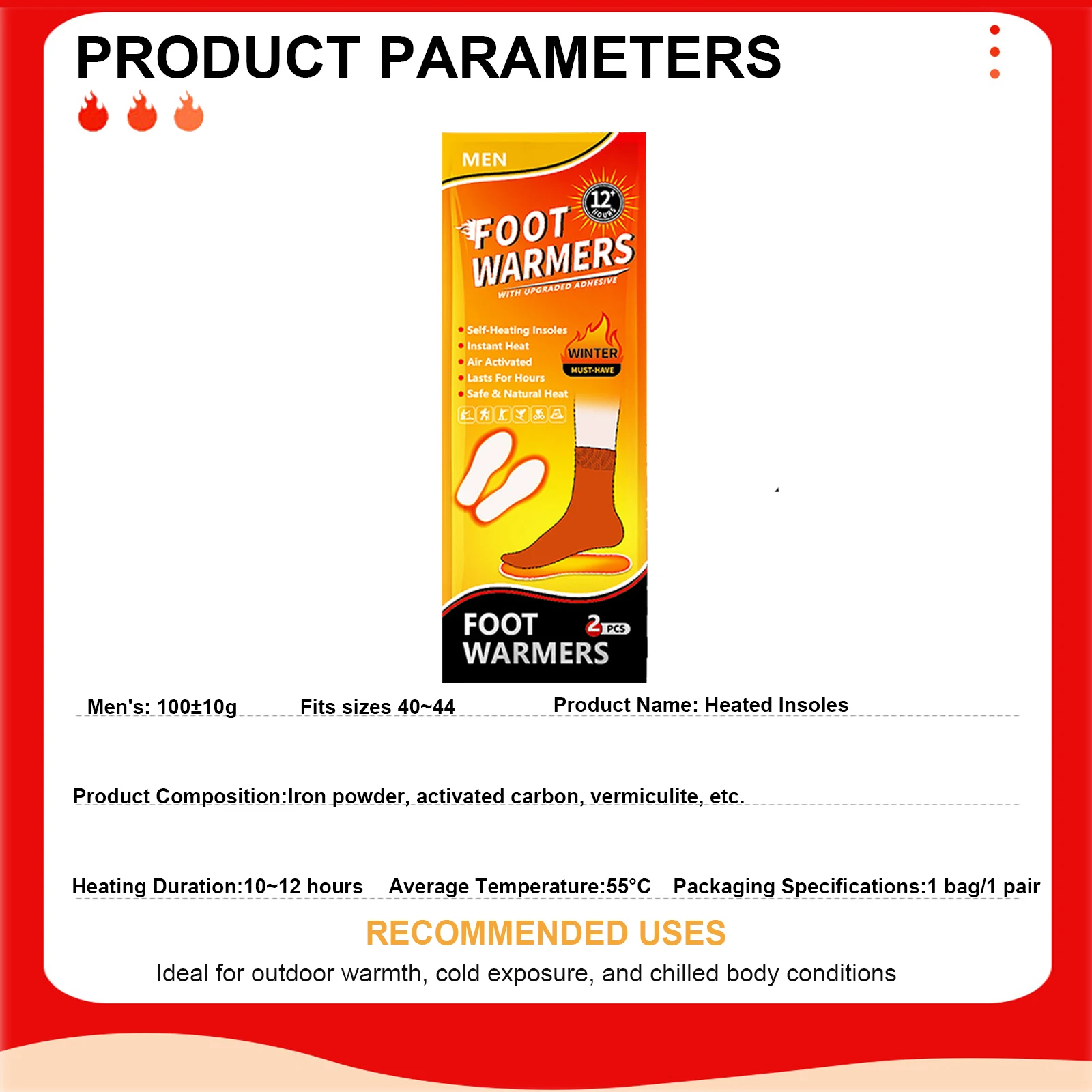 10 pares de calentadores de pies con plantilla, plantillas calentadas desechables, calentadores de pies inodoros para caza y deportes al aire libre