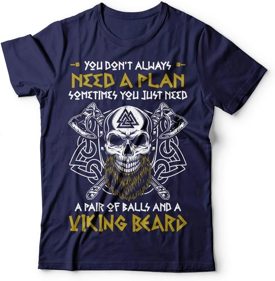 Camiseta Viking Beard con estampado de hombre con barba, mitología nórdica de Odín, algodón nórdico, estilo casual urbano, cuello redondo, camisetas gráficas
