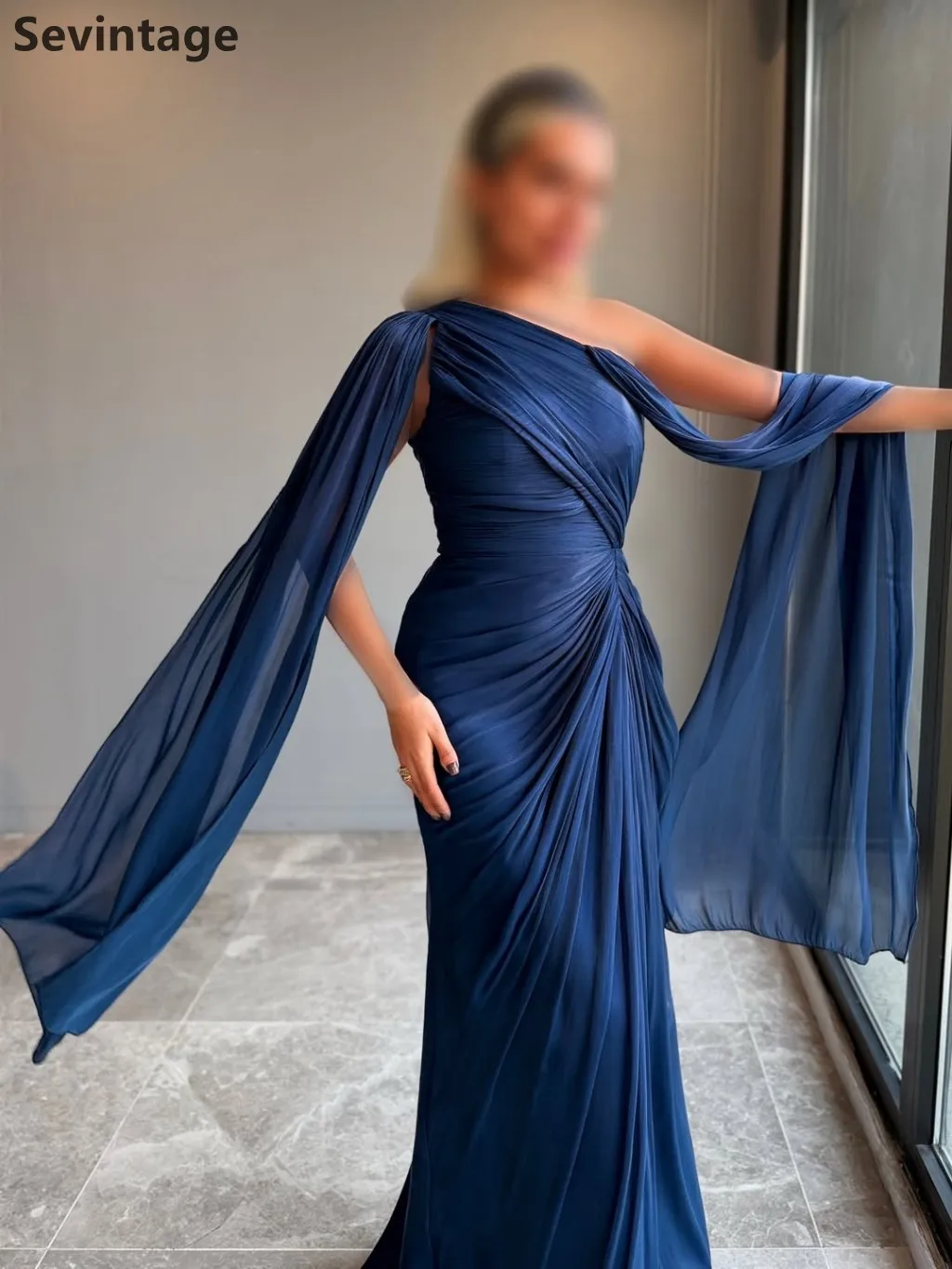 Sevintage 2025 preto sereia um ombro maxi vestido de noite festa de casamento formal vestido de baile dubai vestido de festa personalizado