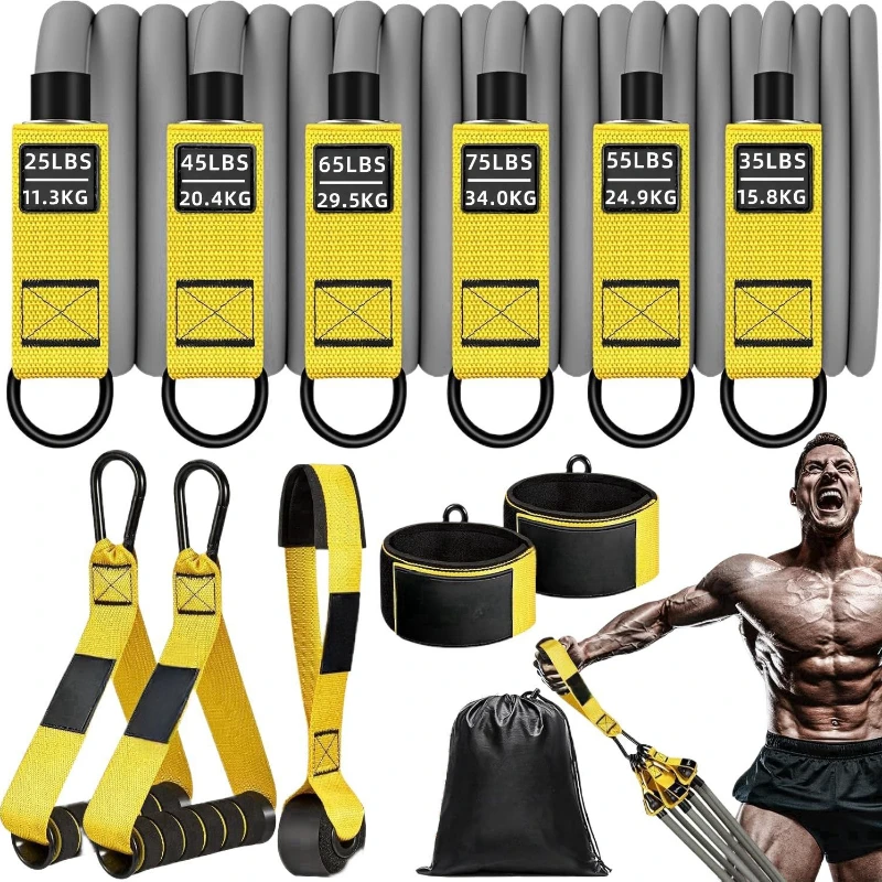 人気沸騰中！12点セット多機能ラリーセット-300ポンド弾性ロープ-家庭用チェストエクスパンション-トレーニングフィットネス器具