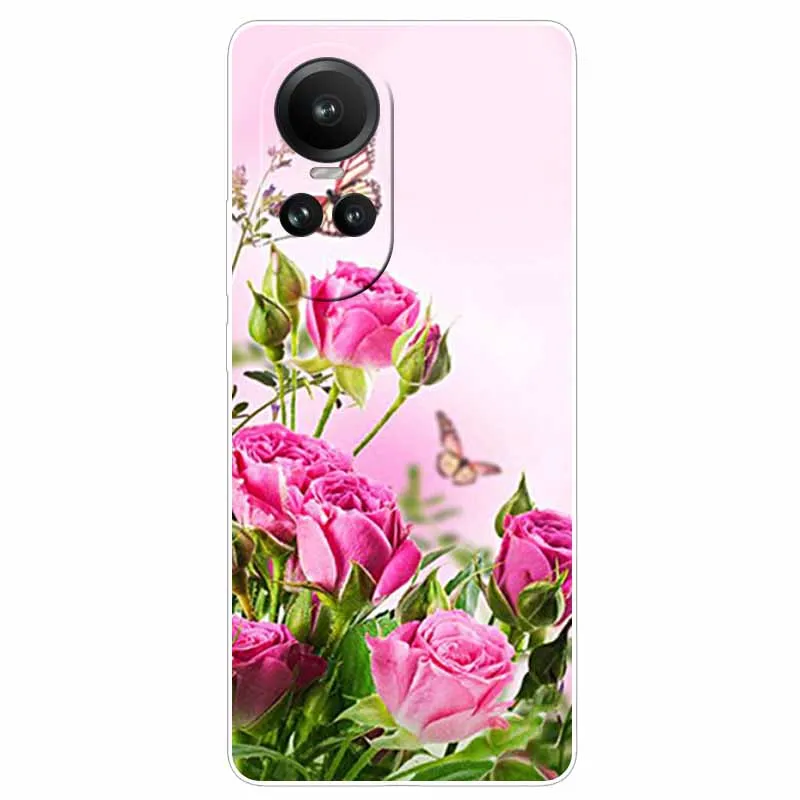 Cover For OPPO Reno 10 5G Case Protective TPU Soft Silicone Funda for Oppo Reno10 Pro 5G Global Phone Cases Flower Printing 6.7