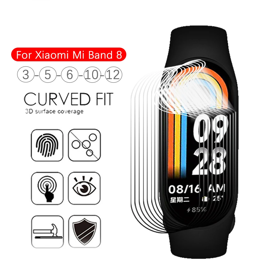 3-12Pcs Curved Hydrogel Film For Xiaomi Mi Band 8 SmartWatch Screen Protectors Not Glass Xiomi MiBand 8 Band8 MiBand8 full cover