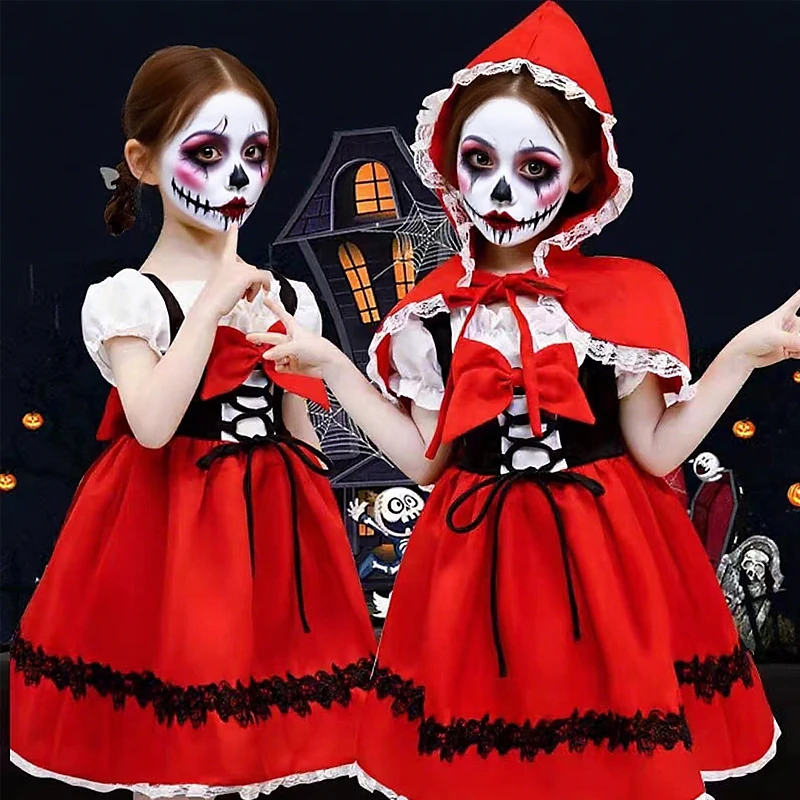 2025 Girls Cosplay Vampire Costumes Children's Tutus Ghost Bride Gothic Costume Halloween Party Dresses Masquerade Clothes