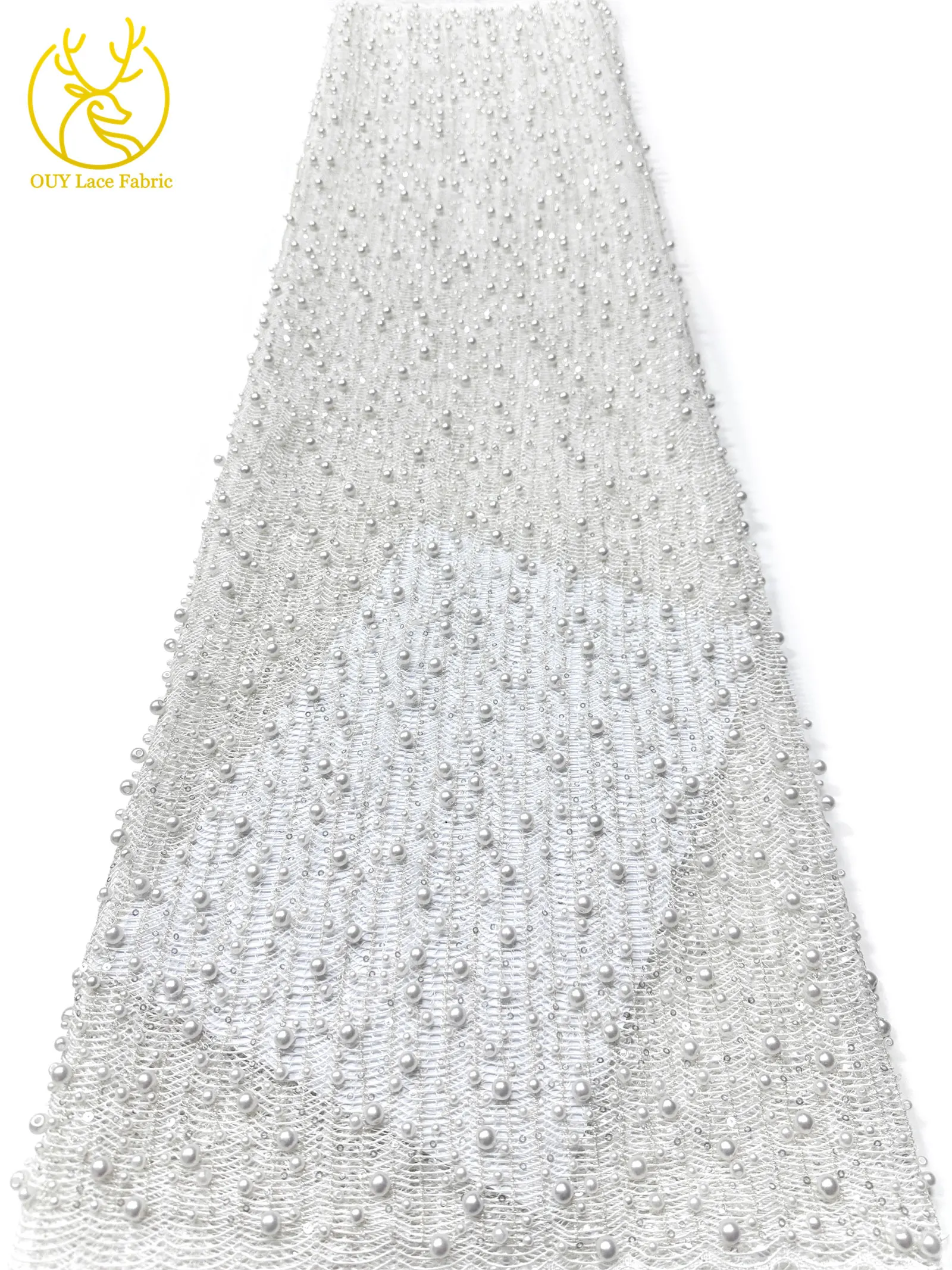 Neues Design Afrikanischer Großer Perlen-Spitzenstoff 2026 Nigerianischer Perlen-Pailletten-Spitzenstoff für Abendkleider Nähen 5 Yards – Detail 10