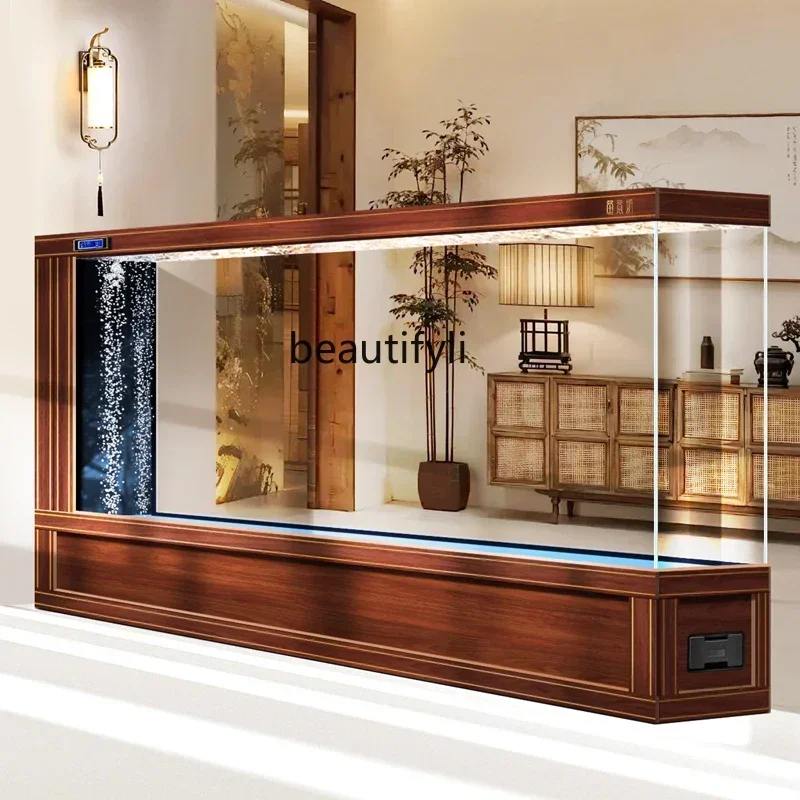 SS ss7486 Super large floor-to-ceiling fish tank living room entrance entrance screen partition ultra-white glass water-free box