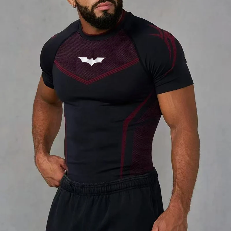 Bat Running Short Sleeve 2026 Spring Autumn New Men Stylefitness Clothes Quick Drying Breathable Stretch Tight Fitting Top