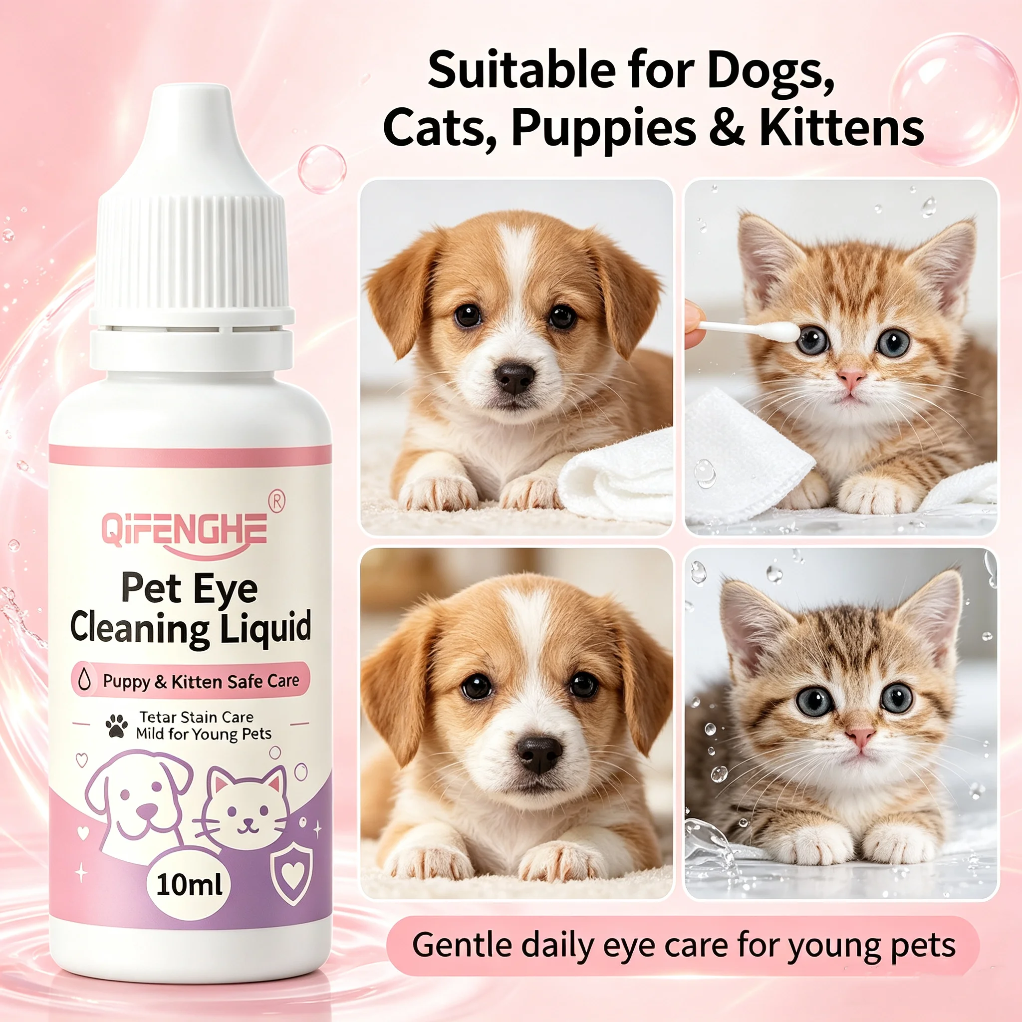 Pet Eye Cleaning Liquid 10ml Mild Eye Care Drops for Puppy Kitten Remove Tear Stain Gentle Eye Cleaner Safe for Young Dogs Cats