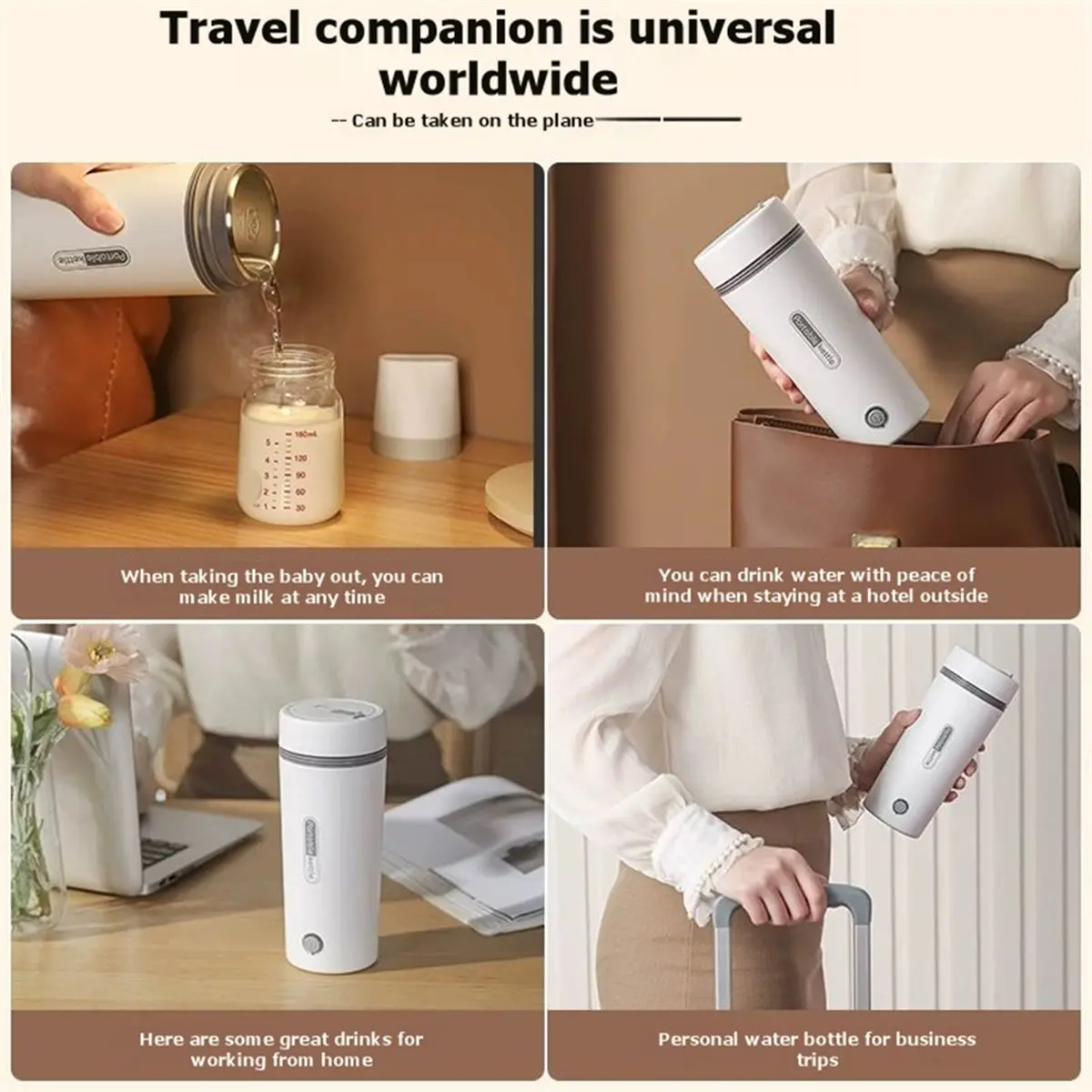 A1743U Aug. Electric Heating Kettle 350ml Hot Water Boiler Boil Dry Protection Auto Shut Off for Hotel Camping A US Plug