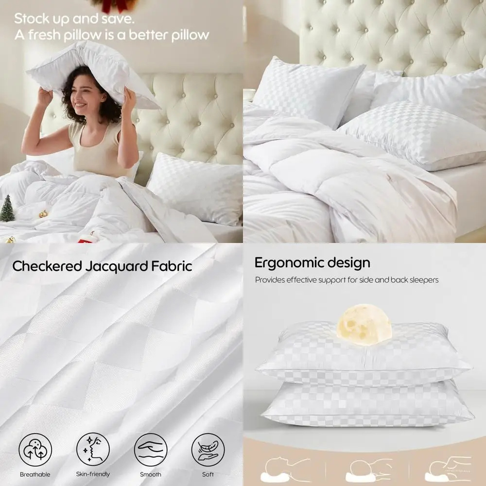 

Набор из 4 подушек размера Queen, мягкие и приятные для кожи, подходят для сна на животе и на боку, 20x28 дюймов