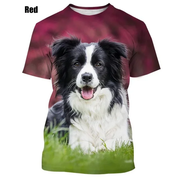 2024 New Fashion Cute Dog Unisex Animal Round Neck Casual Short Sleeve Popular Border Collie 3D Printed T-shirt