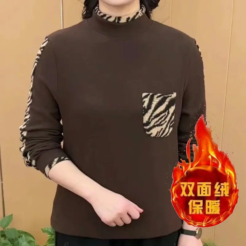 

All-match Leopard Print Patchwork Casual Tops Autumn Winter Long Sleeve Plus Size Vintage T Shirts Fashion Trend Women Clothing
