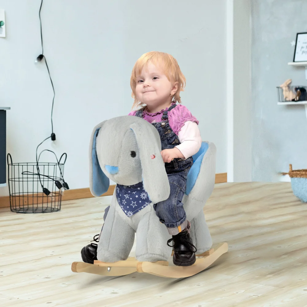 Kids Ride-On Rocking Horse Toy Bunny Rocker with Fun Play Music & Soft Plush Fabric for Children 18-36 Months