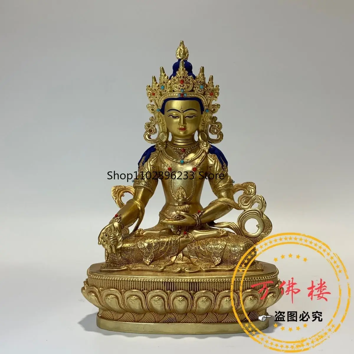 21 cm Kizang King Bodhisattva Boutique Buddha Statue Home Tibetan Buddhist Hall Pure Copper Gilt 7 Inch Blessing Ornament