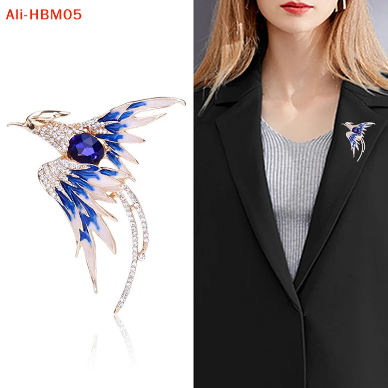 (HB05)Crystal Enamel Phoenix Bird Brooch Animal Pin For Women Men 5-color Enamel Flying Beauty Bird Party Office Brooch Pin Gift