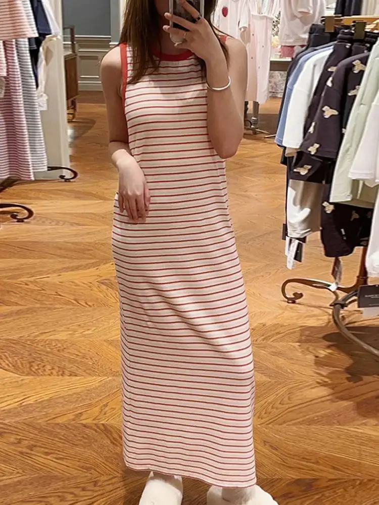 

Модная летняя Пижама ZANZEA, домашняя одежда, пикантная майка без рукавов, Повседневная Свободная Женская Ночная рубашка в полоску с принтом, 2024