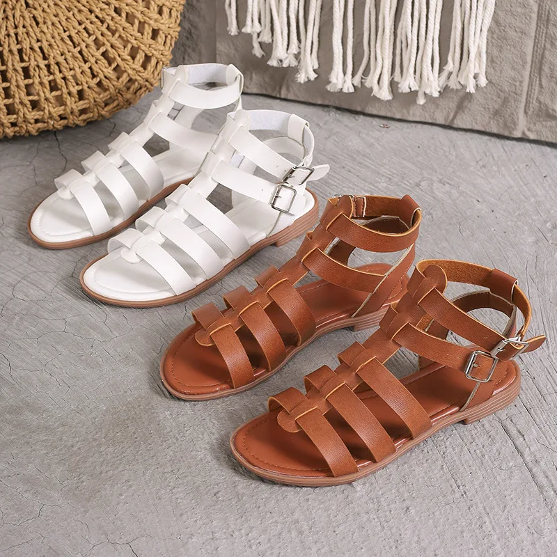 Fashion Woman Hollow Out Gladiator Sandals Ladies Flats Shoes Female Thick Bottom Brown Sandal White Shoes Sandalias De Mujer