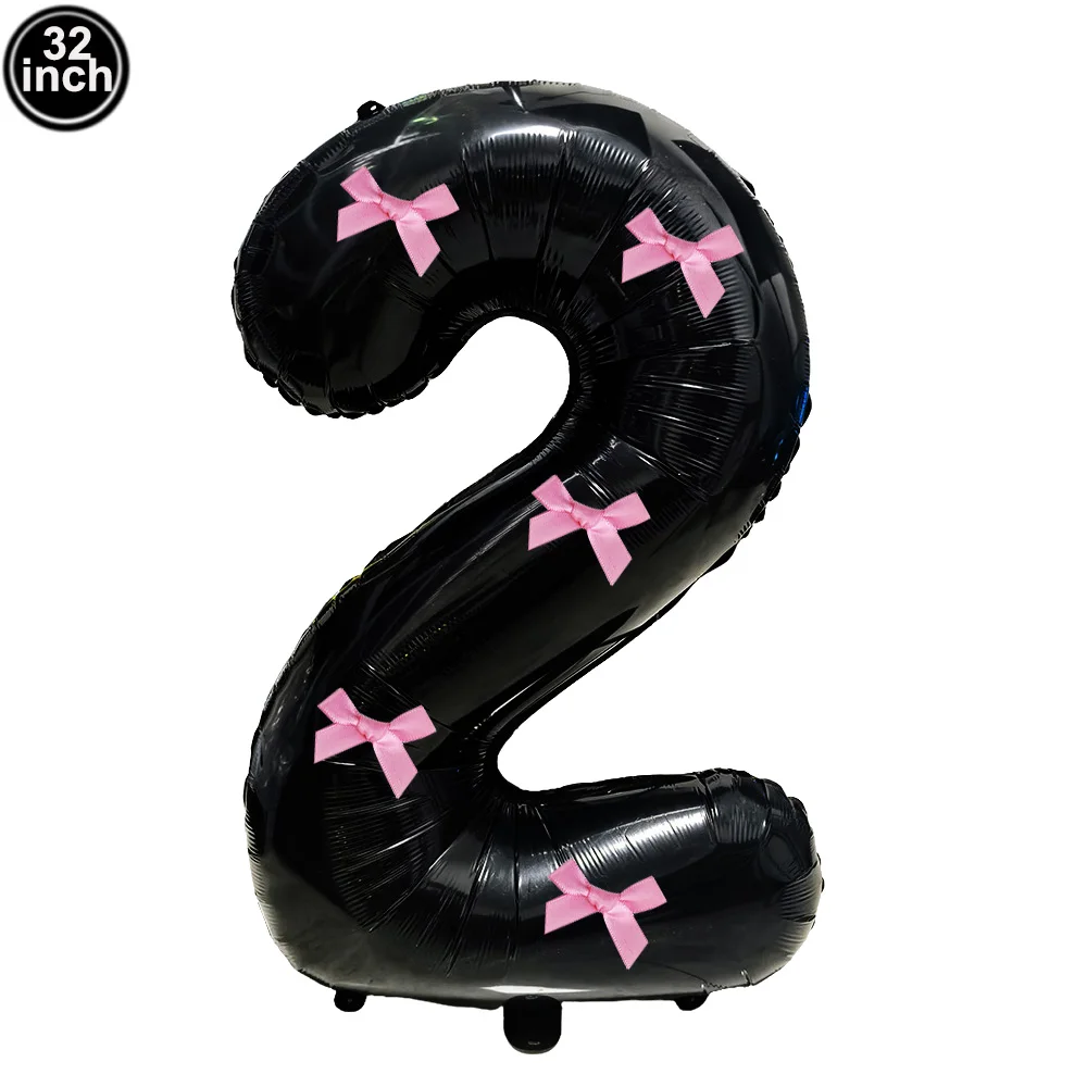32inch Aluminum Film Black Bow Number Balloons Ribbon Bows Balloons for Birthday Decoration Supplies Anniversary Number Balloons