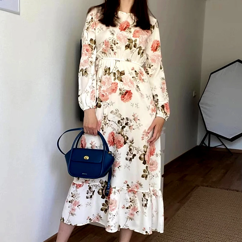 Vestidos largos de Mujer Primavera Verano Casual manga larga estampado geométrico Floral cuello redondo Mujer Bohe vestido de fiesta en la playa Mujer Vestidos