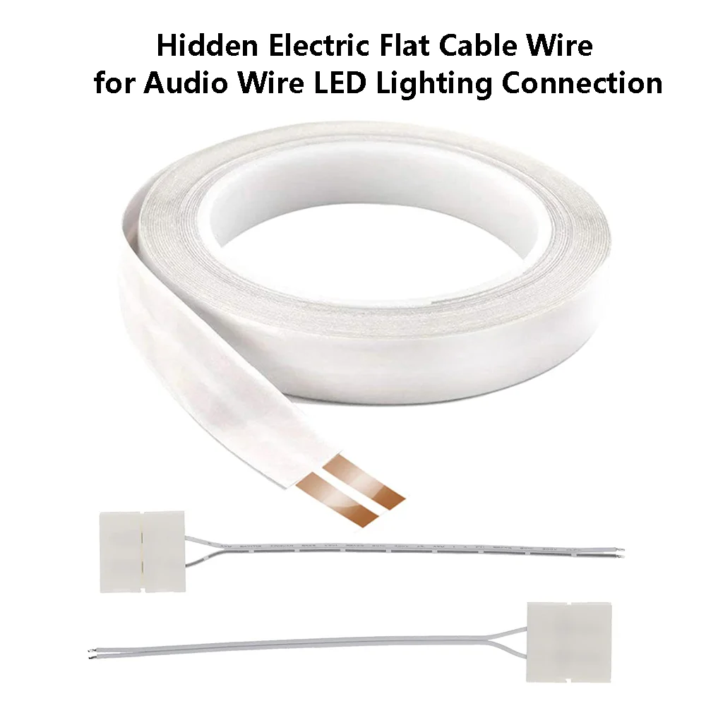 Hidden Electric Flat Cable Wire for Audio Wire LED Lighting Connection 2-Core Pure Copper LED Strip Cable Power Extension Cord