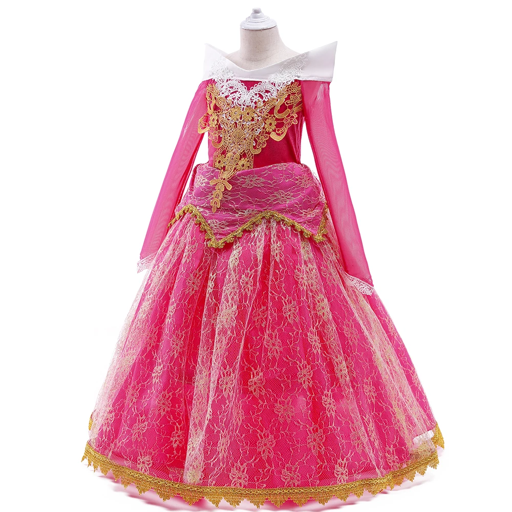 Girls Sleeping Beauty Aurora Carnival Cosplay Halloween Costumes Pink Birthday Gown Fancy Princess Party Dress Children Clothing