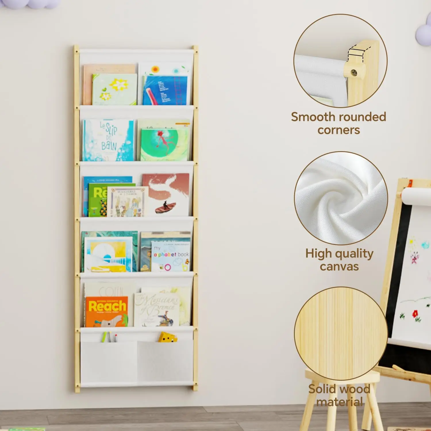 رف كتب عائم على الحائط مكون من 6 طبقات لغرف الأطفال والحضانة والفصول الدراسية - منظم من الخشب الطبيعي #3