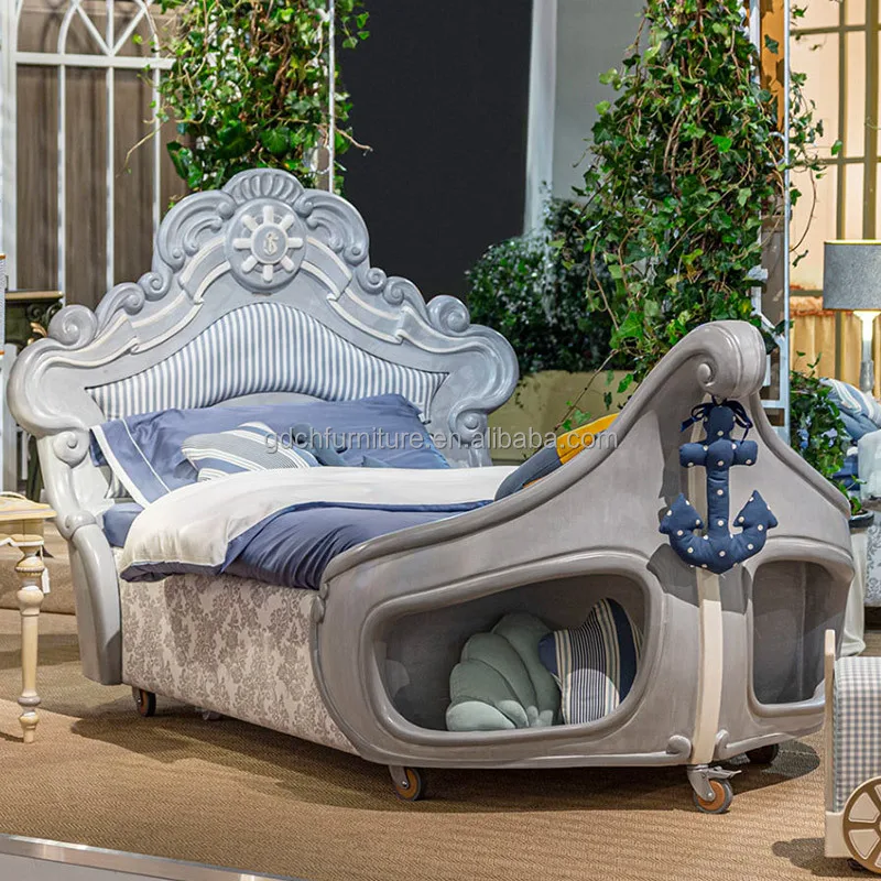 European Luxury Solid Wood Carved Pirate Boat Bed Customized Furniture for Hotel & Villa Bedroom Storage Children's Bed