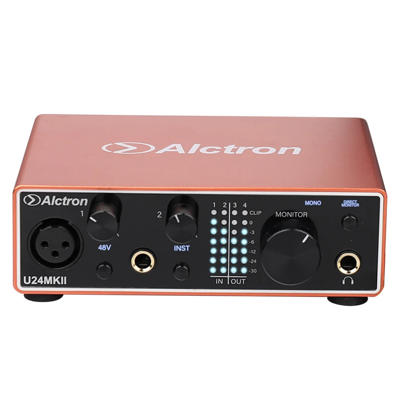 Alctron U24MKII professional USB single channel audio interface, LED indicator, instrument and mic input connector, monitor