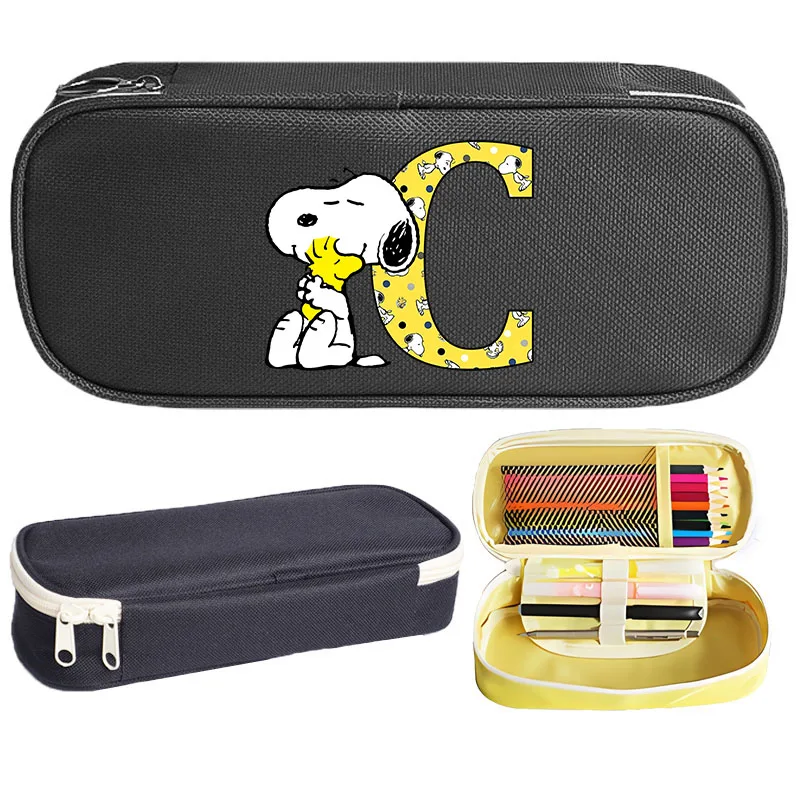 Snoopys astuccio nero Cartoon Dog Print borsa di cancelleria per studenti Anime Merch portapenne portatile con cerniera forniture scolastiche regali