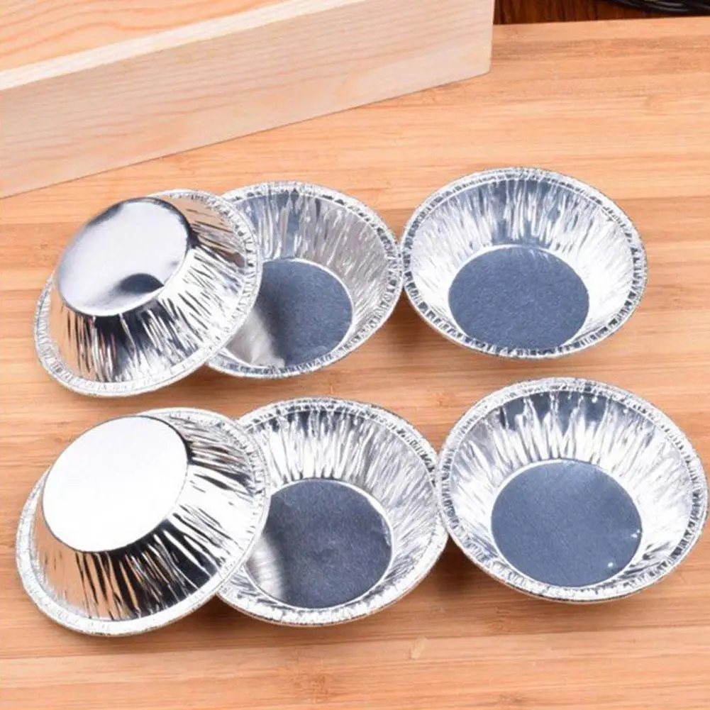 100pcs Round Tart Mould Disposable Aluminum Tools Foil Tart Pan Pie Tart Bake Plate Tin Pan Tray Round Egg Tart Molds Round Tart