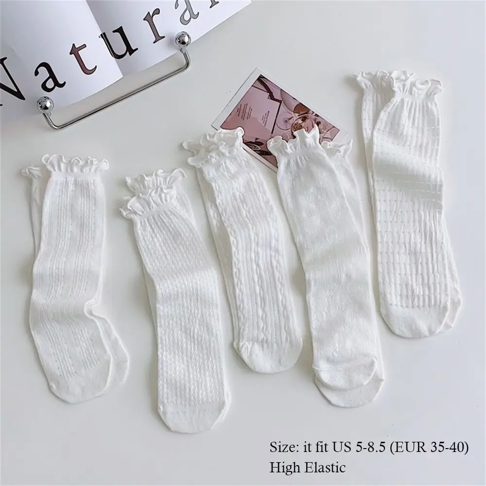 1 Pair Fashionable Thin Short Socks Non-slip White Cotton Socks Lightweight Breathable Mesh Socks for Spring Summer