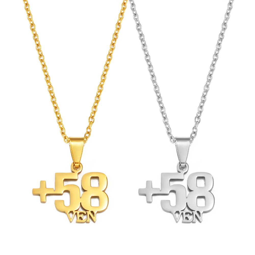 Ожерелья с подвеской Venezuela Code 58 и VEN для женщин и девочек, ювелирные изделия из нержавеющей стали # 556562