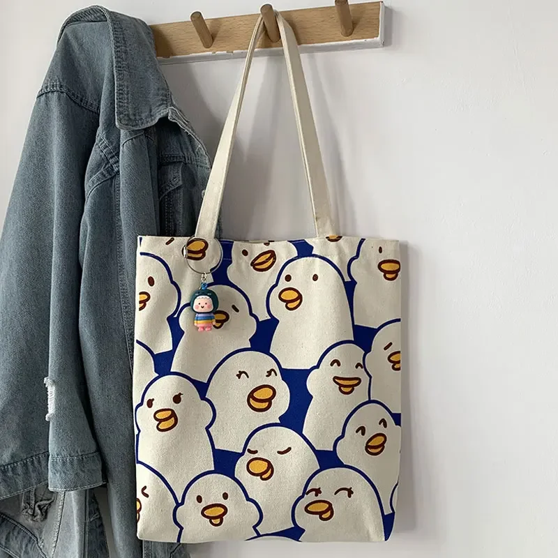 Youda Fashion Canvas Tote Bag Purses Handbags for Women Shopper Cute Designer Schoolbags Japanese Ducks Print Eco Shoulder Bags