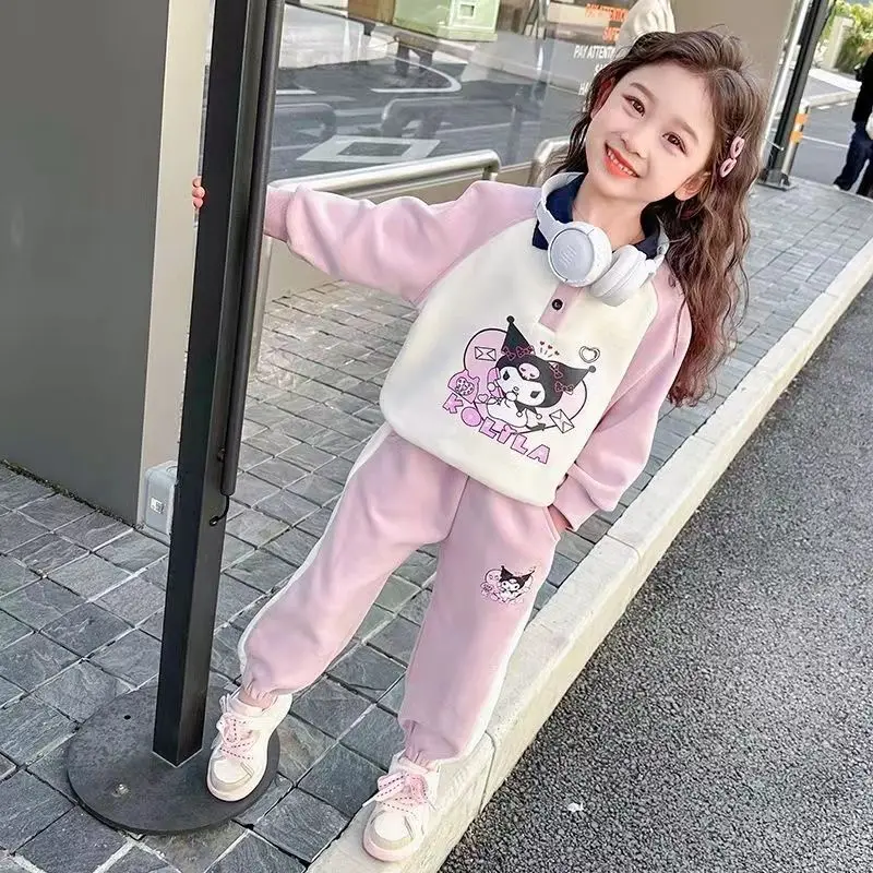 

Kawaii Kuromi Sanrio Cute Cartoon Hoodie Comfortable Sports Jacket Warm Pants Student Long Sleeve Shirt Birthday Gifts for Girls