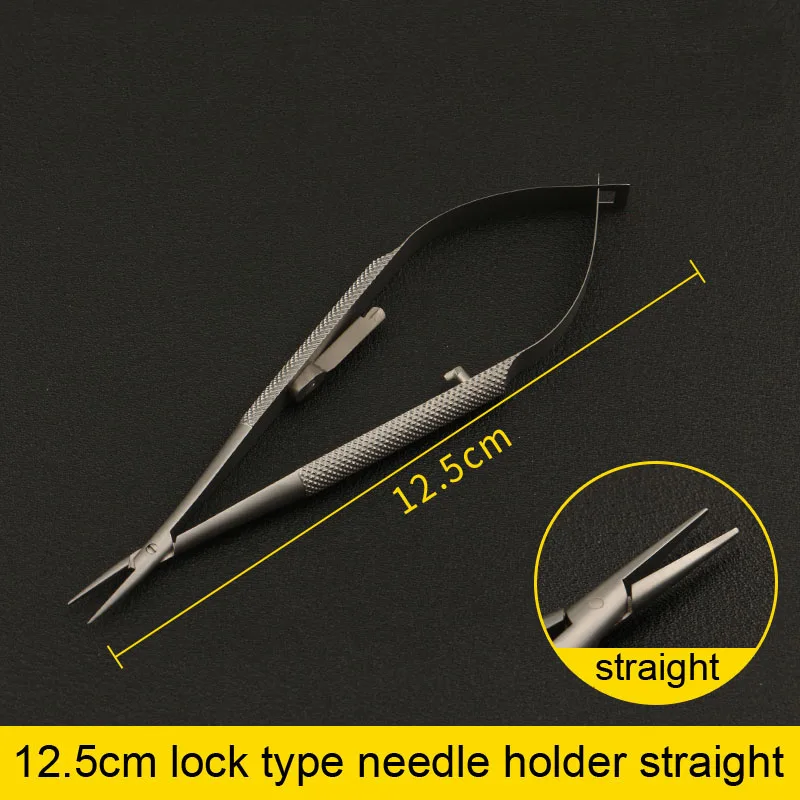 Stainless Steel Lock Needle Holder Microsurgical Instruments 12.5cm Bend Curved Head Surgical Ophthalmic Device