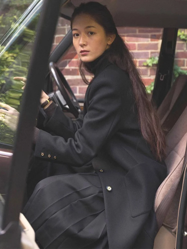 

Длинное шерстяное пальто женское, новинка ранней весны, в корейском стиле, повседневное, с отложным воротником, с поясом, в пол, из смесовой шерсти, верхняя одежда