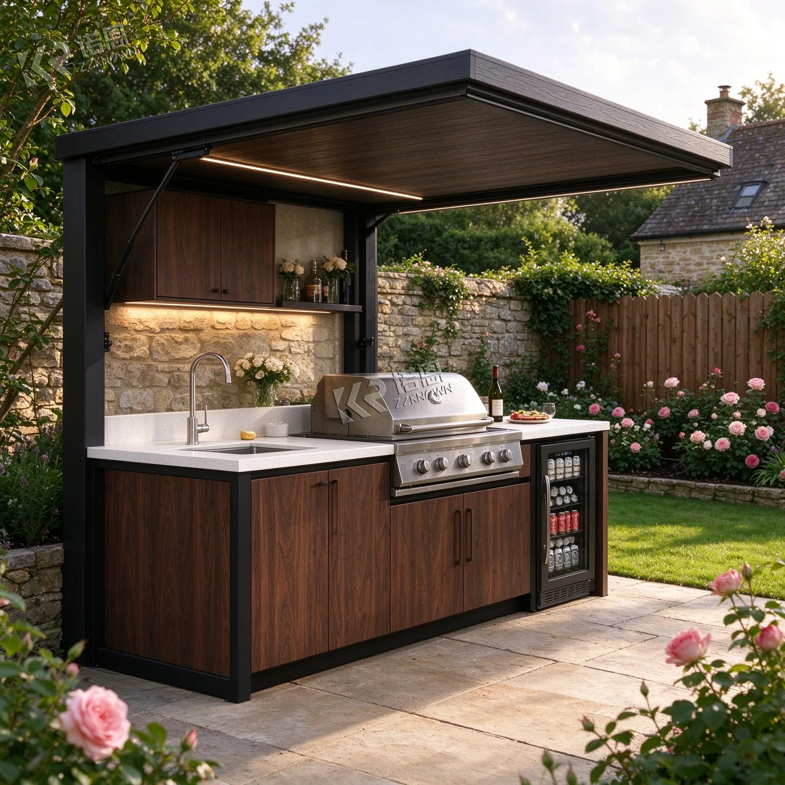Zesty Marinated Meat Focused Roomy Outdoor Kitchen For Grilled Duck Quail Preparation Outdoor Kitchen