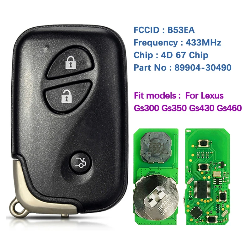 

CN052029 Aftermarket 3-кнопочный смарт-ключ B53EA A433 чип P1 D4 4D-67 433 МГц 89904-30490 Go без ключа для Lexus GS 2006+
