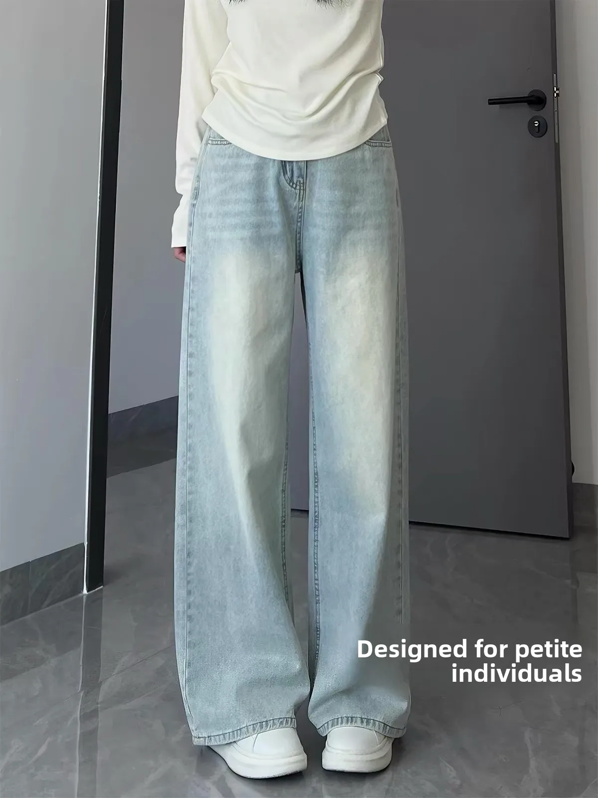 Tall Women's Wide Leg Casual Pants 145cm Small Size Autumn New Style Versatile Floor Length Jeans High Waist Denim Shorts